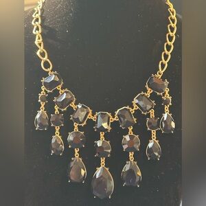 Black Gold-Tone Bib Statement Necklace Teardrop-Shaped Drop Cascading Claw Clasp